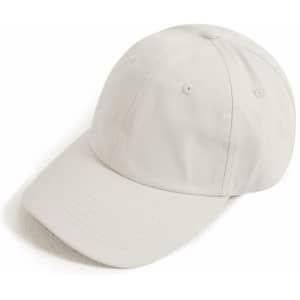 A cotton twill unstructured cap in a light beige colour with a curved brim and a logo.