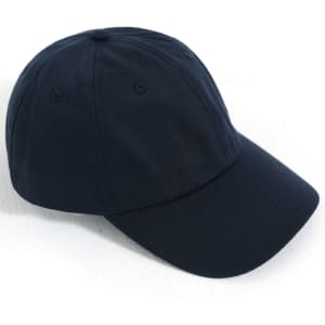A navy cotton twill unstructured cap with a curved brim and an adjustable strap at the back. Features a logo.