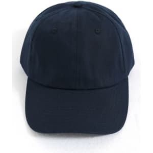 A navy cotton twill unstructured cap with a curved brim and a logo on the front.