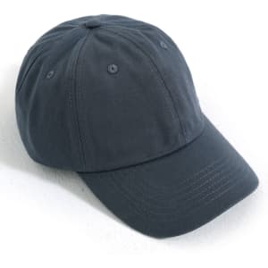 A dark navy cotton twill unstructured cap with a curved brim and six ventilation eyelets. It features a logo.