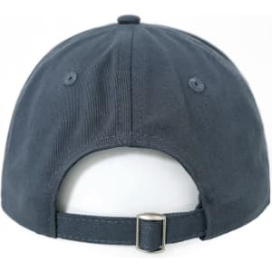 A dark blue cotton twill unstructured cap featuring a rear adjustable strap and a logo on the back.