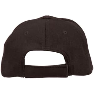 A black cap featuring a textured mesh design and an adjustable strap at the back. It has a logo on it.