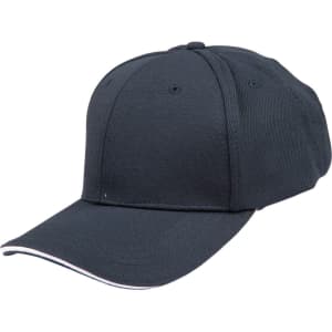 A navy blue cap with a textured mesh design and a contrasting trim. Features a branding logo.