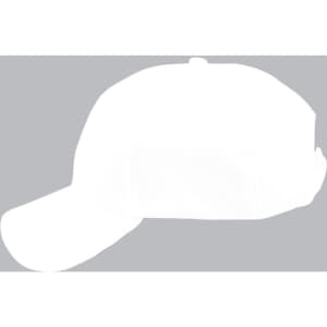 A white cap with a mesh back and a curved brim. It features a logo on the front.