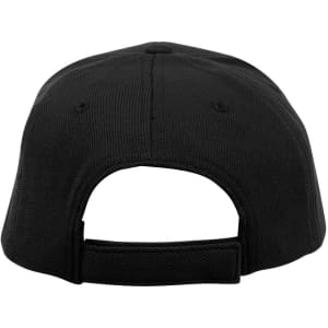 A black pique mesh structured cap featuring a rear adjustable strap and ventilation holes. It includes a small logo.