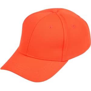 An orange pique mesh structured cap with a rounded visor and ventilation holes. Features a logo on the side.