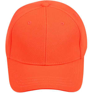 A structured cap in bright orange with a mesh design, featuring a logo on the front.