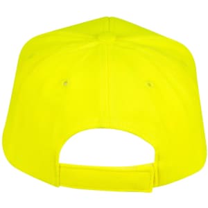 A bright yellow structured cap featuring a back adjustment strap and ventilated panels.