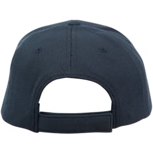 A structured navy cap with a mesh design and an adjustable strap at the back. Features a logo on the side.
