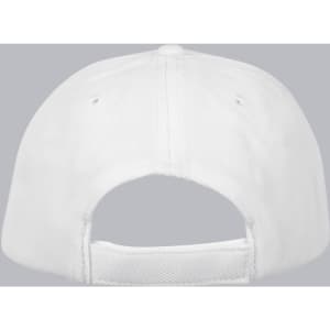 A white Pique mesh structured cap featuring an adjustable strap and a logo on the back.