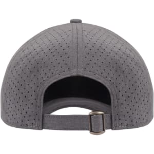 A grey 4-way stretch cap with laser-cut ventilation holes at the back and an adjustable strap.