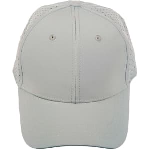 A light grey cap with a laser-cut design and ventilation holes. It features six panels and a logo.