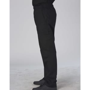 Men's functional chef pants in black, featuring a straight leg design and cargo pockets. Suitable for kitchen use.