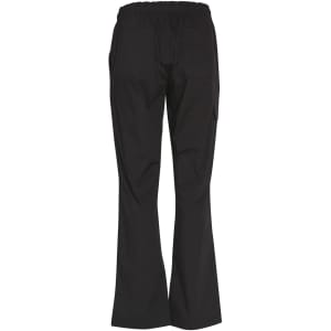 Black functional chef pants with a relaxed fit and pockets, featuring an elastic waistband. The back view is displayed.