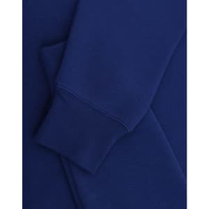 A blue crewfleece jumper featuring a close-up of the sleeve and cuff details. It has a small logo.
