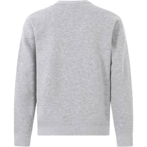 A grey crew fleece jumper featuring a plain back design and a logo.