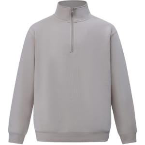 A light grey half-zip collar polar fleece jumper featuring long sleeves and a simple design.