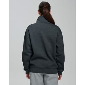 A dark grey 1/2 zip collar polar fleece jumper with a relaxed fit and a plain back. Features a branding logo.