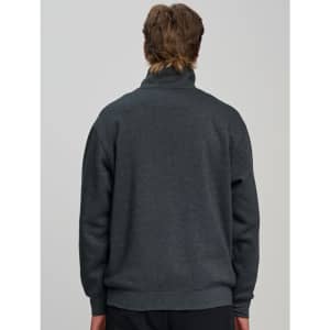 A grey 1/2 zip collar fleecy jumper with a relaxed fit, featuring a branded logo on the back.