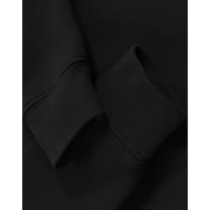 A black half-zip collar fleecy sweat featuring a close-up of the cuff detail. It includes a branding logo.