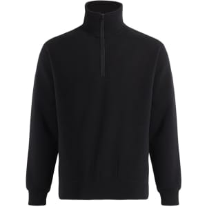 A black kids' 1/2 zip collar fleece sweatshirt with long sleeves and a front zip. It features a logo.