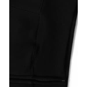 A black men's full-zip fleecy hoodie featuring a zippered pocket and a logo.