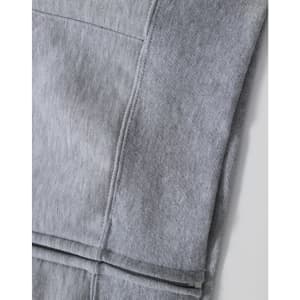 A grey men's full-zip fleecy hoodie with visible stitching details and a smooth fabric texture. Features a logo.