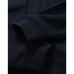 A men's full-zip fleecy hoodie in navy, featuring cuffed sleeves and a smooth fabric texture.