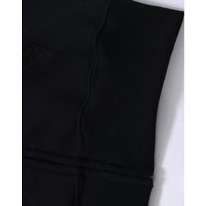 A black fleece hoodie featuring a full zip, showing the cuff and pocket detail. Includes a logo.
