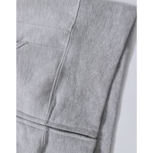 A grey full-zip fleecy hoodie featuring a pocket and a logo. Ideal for casual wear.
