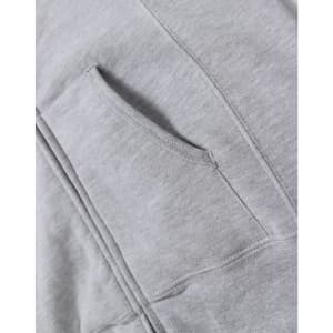 A grey ladies' full-zip fleecy hoodie featuring a front pocket and soft fabric texture. The hoodie has a branding logo.
