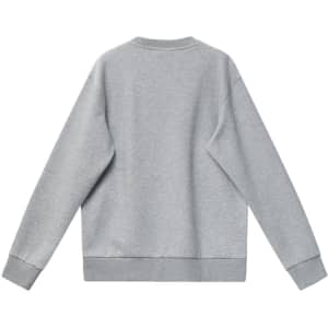 A grey Unisex Airlayered CVC Crew Neck Sweater with a simple back design and fitted cuffs. It features a logo.
