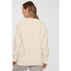 A unisex airlayered CVC crew neck sweater in a light beige colour, shown from the back. It features long sleeves and a relaxed fit.