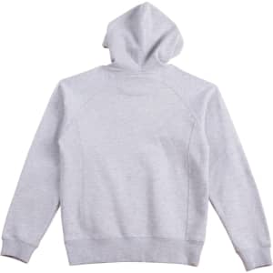 A grey ladies' fleece hoodie with a hood and ribbed cuffs, featuring a clean, simple design in the back.