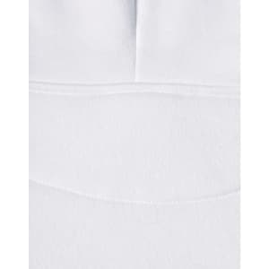 A white fleece hoodie featuring a close front design and contrast detailing. The fabric appears soft and comfortable.