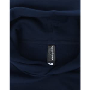 A navy oversized hoodie featuring a fleece interior and a label inside the collar.