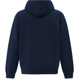 A navy oversized hoodie with a kangaroo pocket and a hood, featuring a plain back design and elastic cuffs.