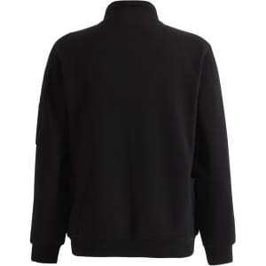 A black unisex premium fleece half zip work sweatshirt featuring a collar and a simple design.
