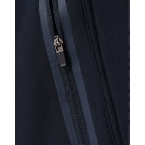 A close-up of a navy unisex premium fleece half zip work sweat featuring a zippered pocket and minimalistic design.