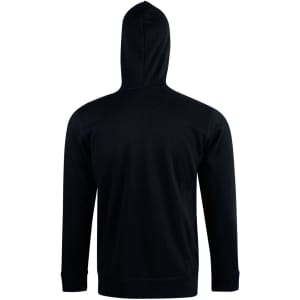 A black men's full zip contrast fleece hoodie with a hood, featuring long sleeves and a simple design.