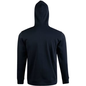 A men's full zip contrast fleece hoodie in black, featuring a hood and a simple design. It has a logo on the back.