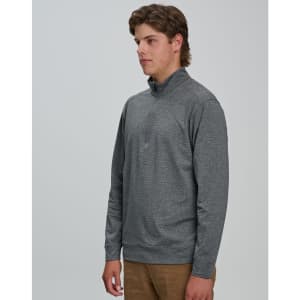 A grey men's half zip long sleeve sweat top with a casual fit and a subtle logo.