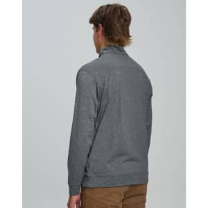 A grey men's half zip long sleeve sweat top featuring a simple design and a back view. It has a logo present.