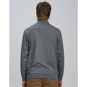 A grey men's half zip long sleeve sweat top, featuring a simple design and a back view.