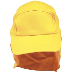A yellow poly cotton legionnaire hat featuring a curved peak and a protective flap at the back. Brand logo visible.