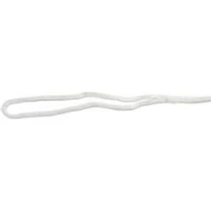 A white break-away chin strap clip, featuring a simple loop design. It has a small logo on the side.