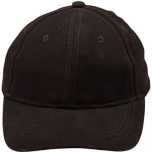 A black brushed cotton cap featuring a curved brim and ventilation holes, with a logo on the front.