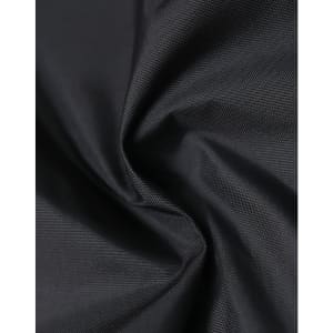 A close-up of lightweight nylon fabric in black, showing a smooth, waterproof texture. There is a logo visible.