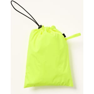 A bright yellow nylon pouch with a drawstring closure, suitable for storing lightweight waterproof rain pants.
