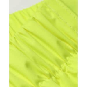 Bright yellow lightweight nylon waterproof rain pants with gathered elastic detail. The fabric appears smooth and durable.